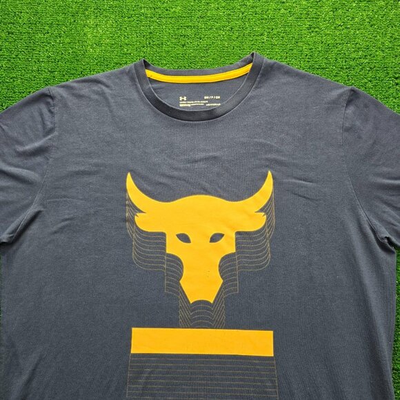 Under Armour Tshirt Mens Small Blue Short Sleeve HeatGear Project Rock Logo - Picture 2 of 8